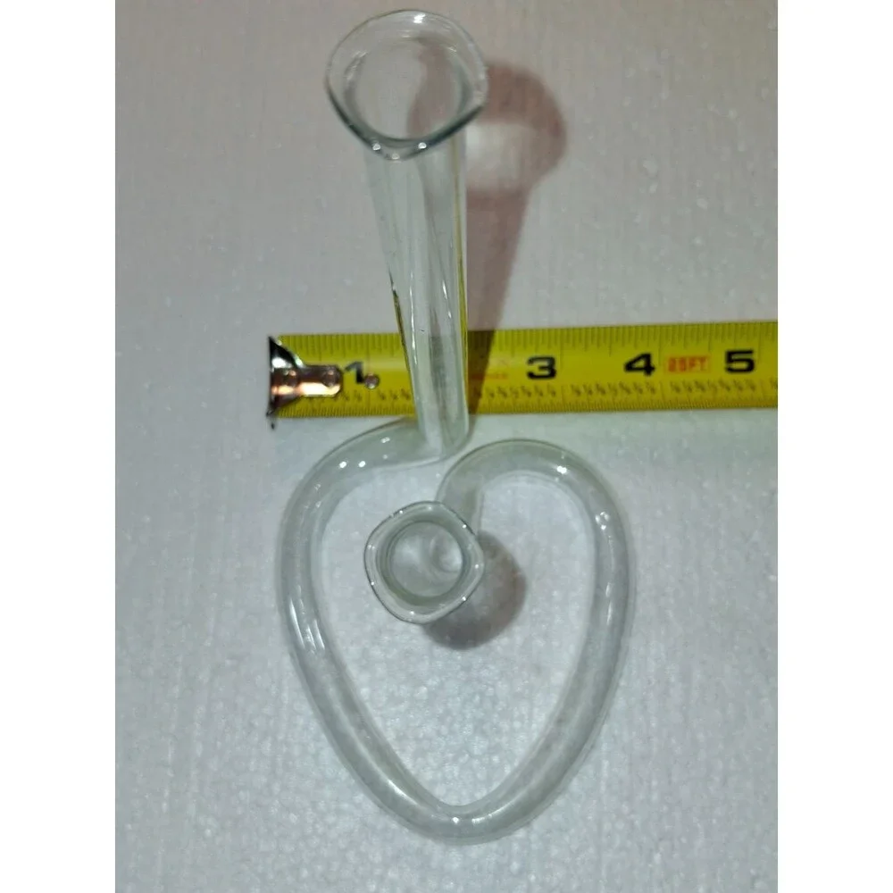 Vtg MCM Double Ruffle Top Tube Twisted Heart Glass Bud Vase Propagation 6.5